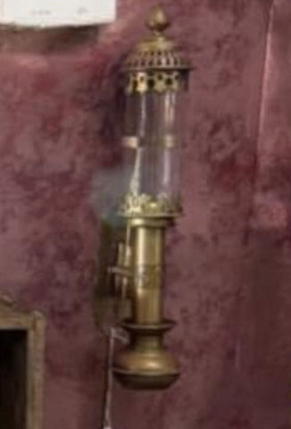 Brass and glass oil lamp used for decor only