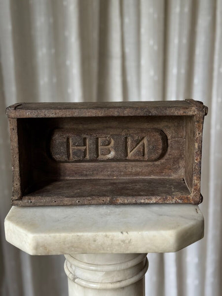 Antique wood brick mold wall cubby shelf