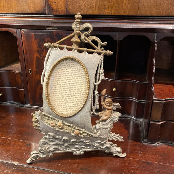 Antique Bronze/Brass Nautical Viking Ship w/ Cherub Frame 9" x 14"