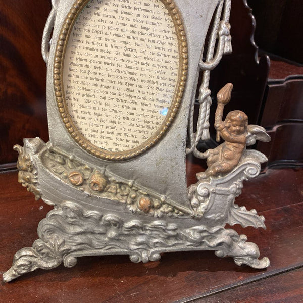 Antique Bronze/Brass Nautical Viking Ship w/ Cherub Frame 9" x 14"