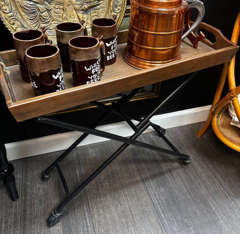 Folding Bar Cart with Wood Handled Top (in store PU)
