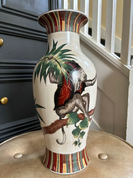 Vintage Chinese Monkey Vase 14in