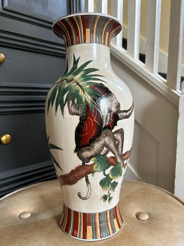 Vintage Chinese Monkey Vase 14in
