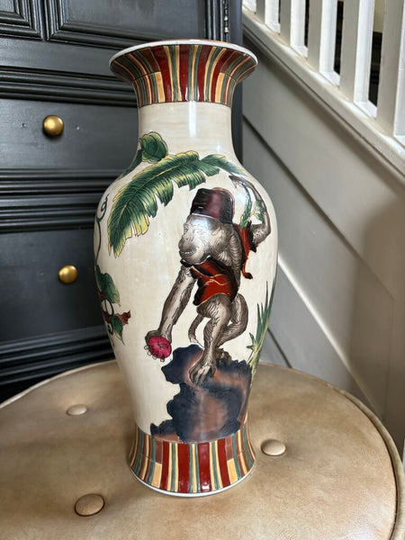 Vintage Chinese Monkey Vase 14in