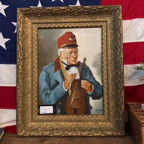 Gold Framed Signed Violin Player Oil Painting 18x22