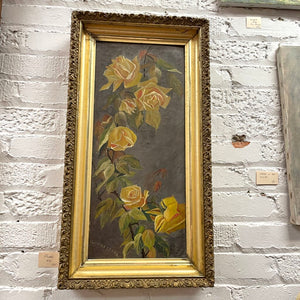 Moxie - C Wickersham Victorian Yellow Rose Painting on Board - 14 x 27