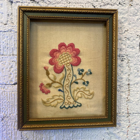 Vintage Framed Crewel Art 9" x 11"