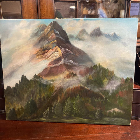 Vintage Oil on Canvas Alps Artwork 20" x 15.5