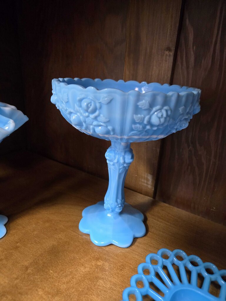 Fenton blue marble slab glass compote