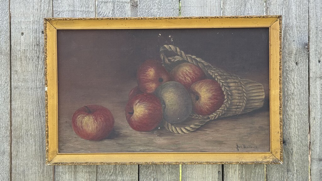 Antique Apples in basket still life oil on canvas art