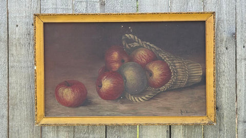 Antique Apples in basket still life oil on canvas art