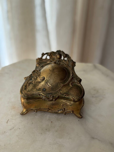 Antique art deco gilt metal jewelry casket