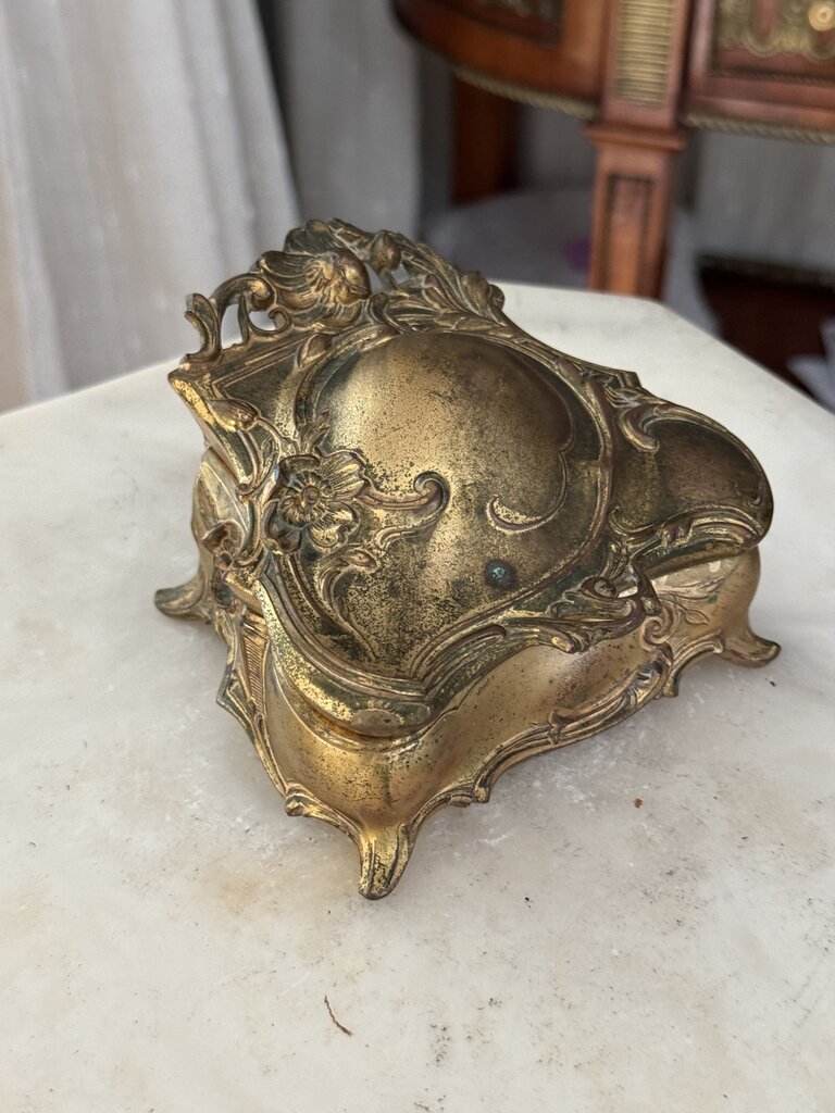 Antique art deco gilt metal jewelry casket