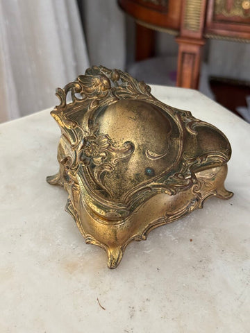 Antique art deco gilt metal jewelry casket