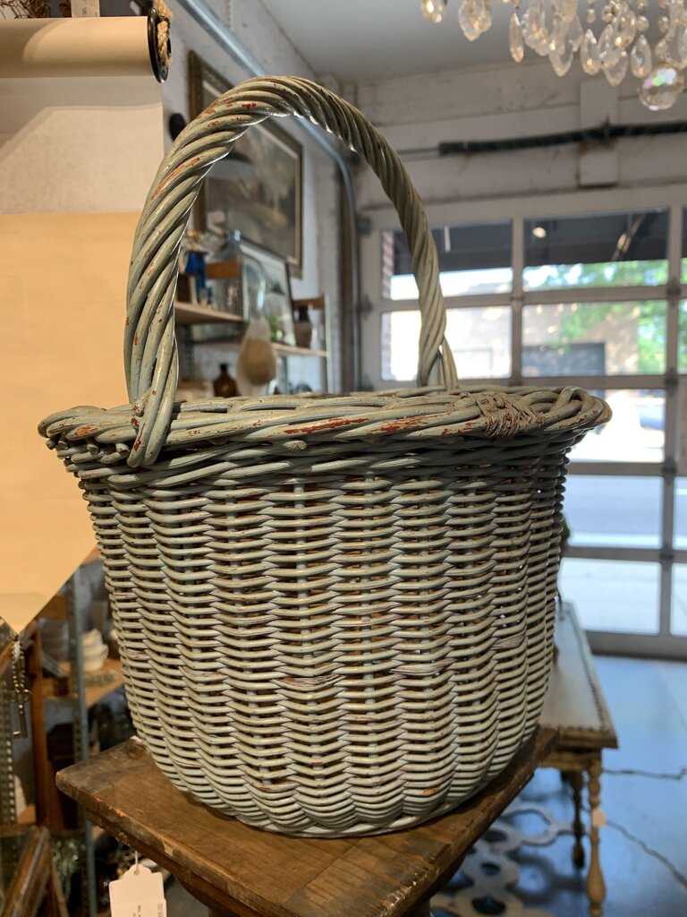 Vintage Old Paint Turquoise Gathering Basket~ 13" t