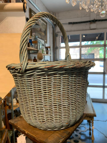 Vintage Old Paint Turquoise Gathering Basket~ 13" t