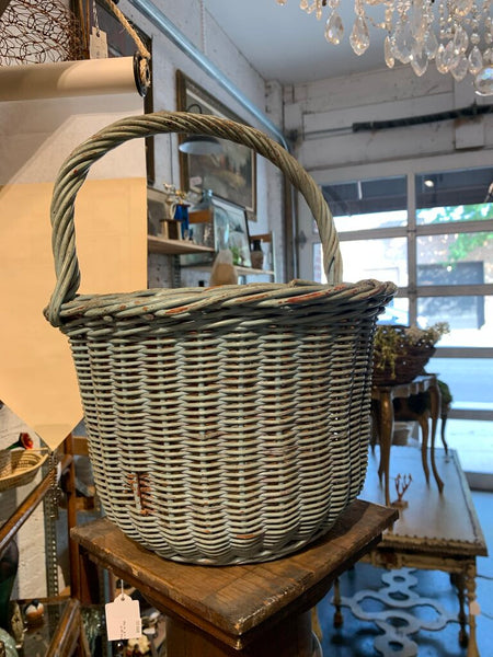 Vintage Old Paint Turquoise Gathering Basket~ 13" t