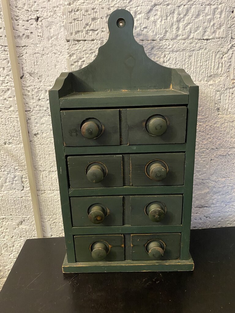 Primitive Green Wooden Spice Cabinet 8.5" x 17"