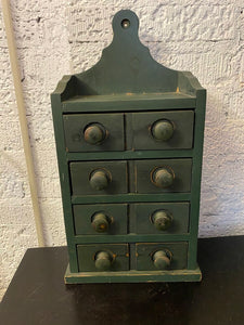 Primitive Green Wooden Spice Cabinet 8.5" x 17"