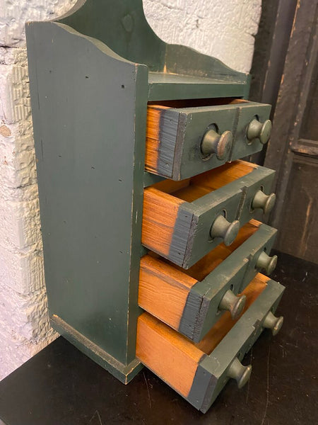 Primitive Green Wooden Spice Cabinet 8.5" x 17"