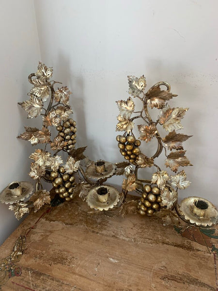 MCM Pair of Made in Italy candle with grapes and grape leaves wall sconces ( with Italy tag)