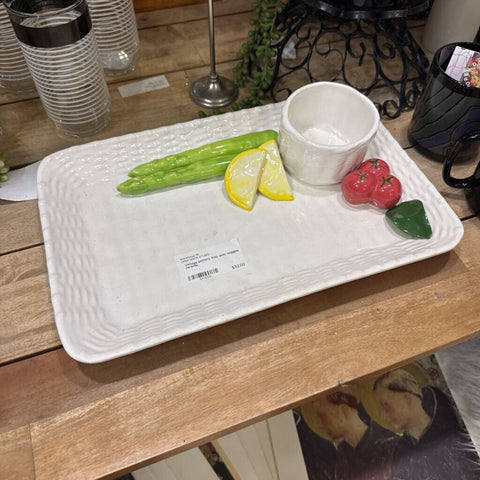 Vintage pottery tray with veggies ceramic