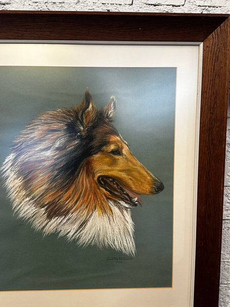 Framed Collie Artwork Penciled + Signed 28T x 24W