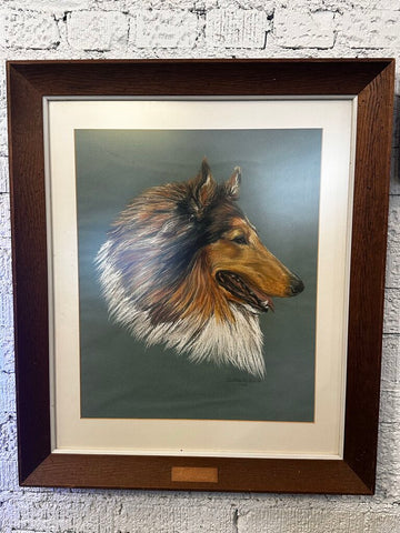 Framed Collie Artwork Penciled + Signed 28T x 24W