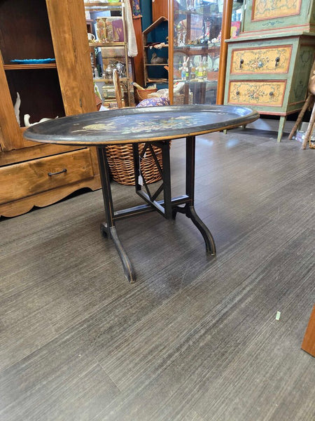 Paper mache old pearl inlaid hand painted top 31 x 25 tilt top table