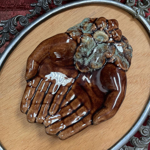 Moxie - Vintage Brown Pottery Hands Dish