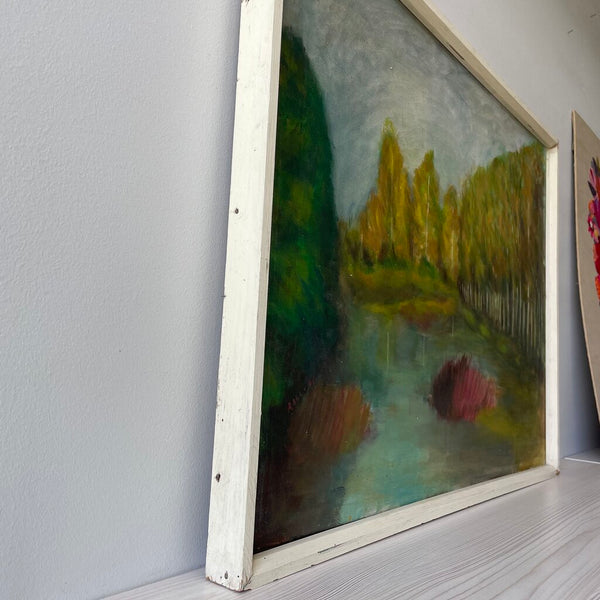 Moxie - Trees Painting In Simple White Primitive Frame - 27 x 20.5"