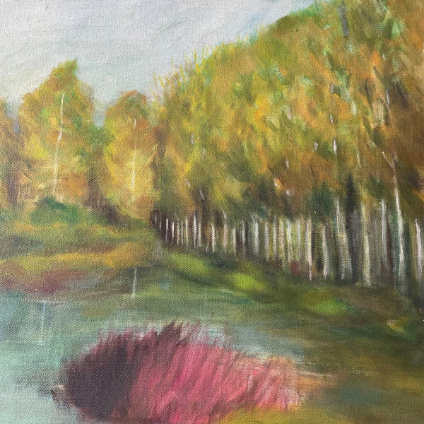 Moxie - Trees Painting In Simple White Primitive Frame - 27 x 20.5"