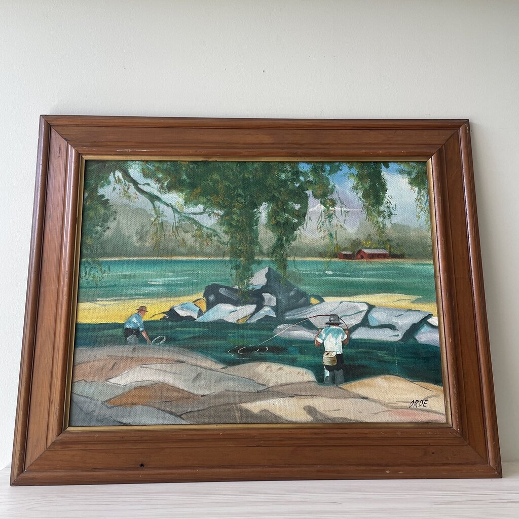 Moxie - Fishing Scene Painting on Textured Board - 28 x 24