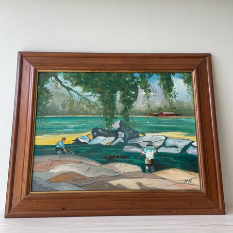 Moxie - Fishing Scene Painting on Textured Board - 28 x 24