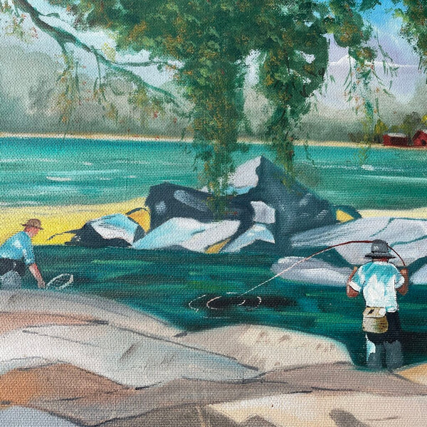 Moxie - Fishing Scene Painting on Textured Board - 28 x 24