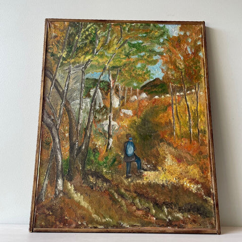Moxie - Hiking In The Woods Painting - As Found - 17 x 21