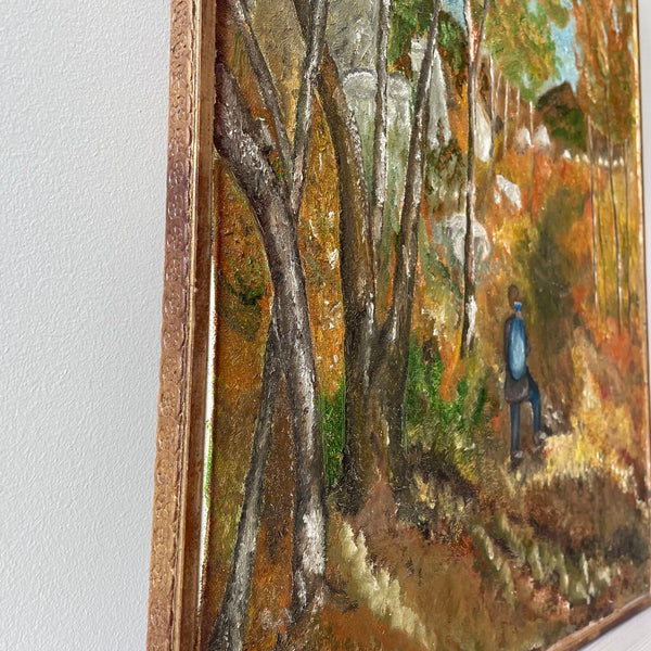 Moxie - Hiking In The Woods Painting - As Found - 17 x 21