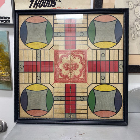 Framed 1918 Parcheesi game of India game board 20x20