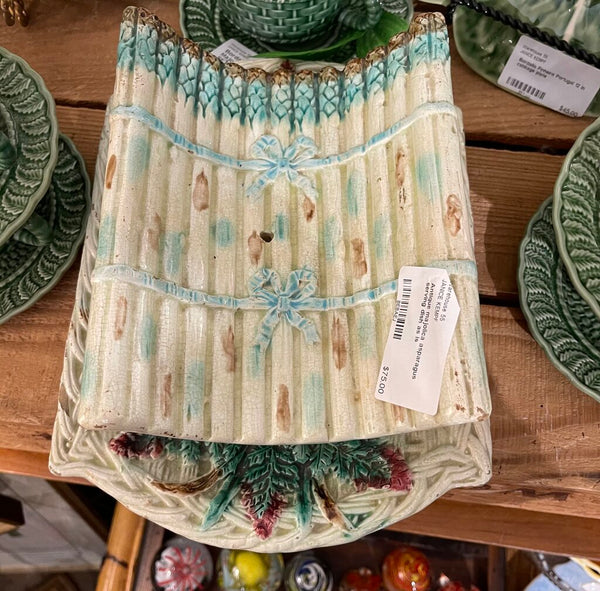 Antique majolica asparagus serving dish as is