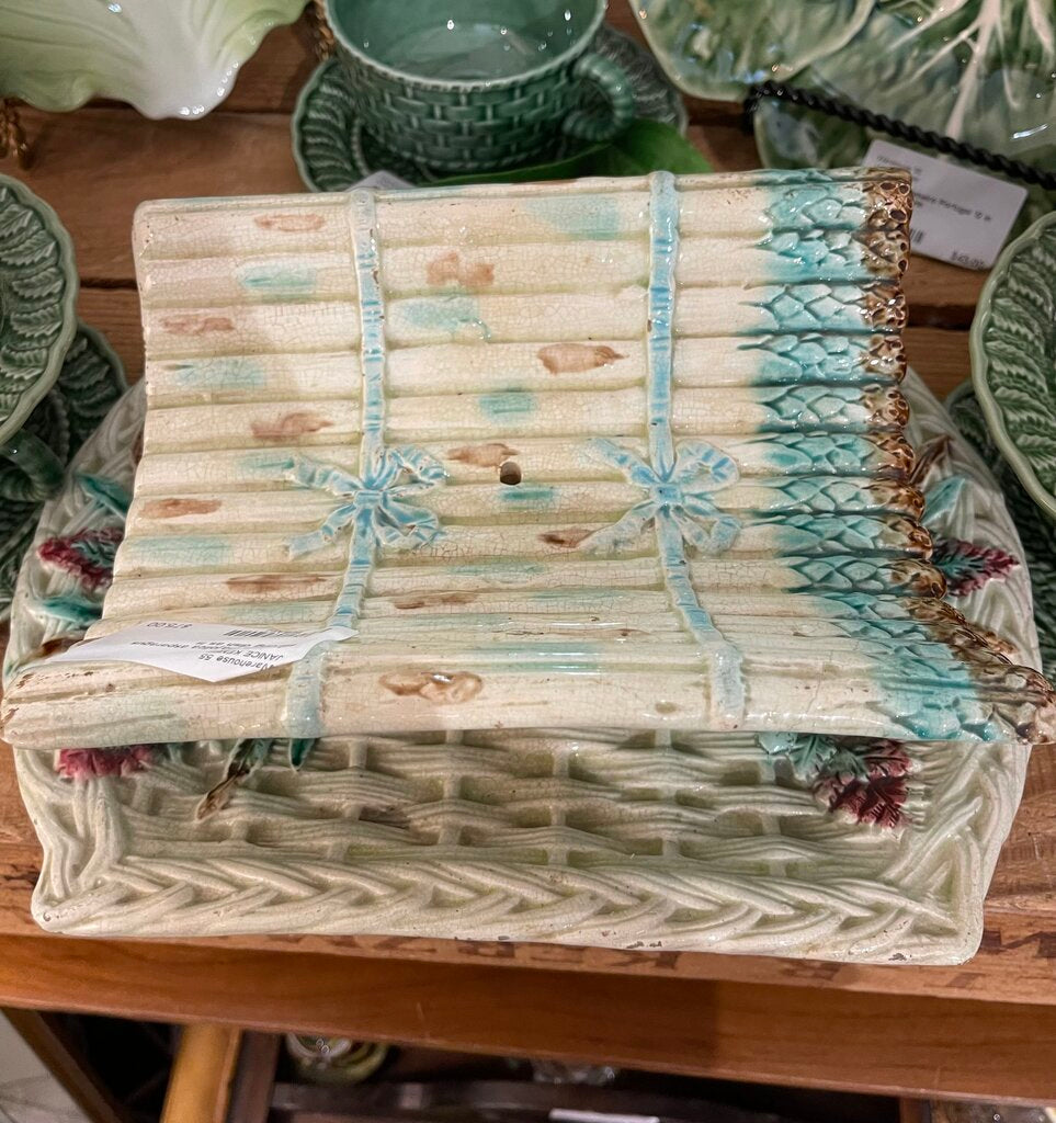 Antique majolica asparagus serving dish as is