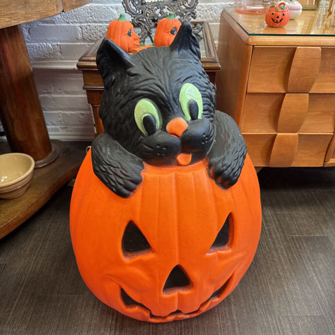 Cat in pumpkin blow mold 26" tall