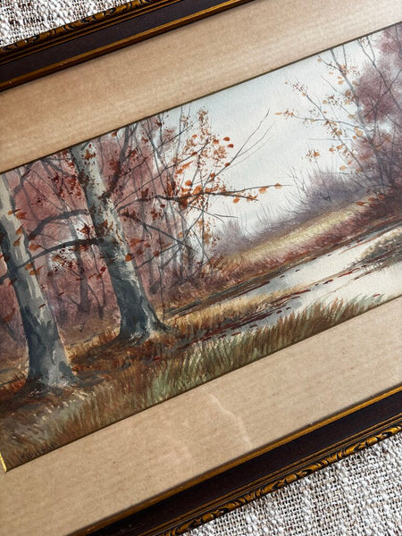 Antique Framed Watercolor of Trees