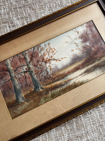 Antique Framed Watercolor of Trees
