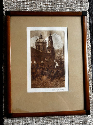 Vintage Framed Signed European Etching
