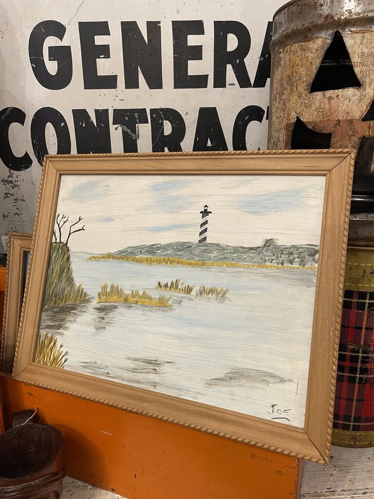 Jens Fresh Vintage ~ Vintage Fall Lighthouse framed painting