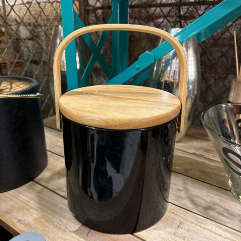 Vintage black and wood ice bucket