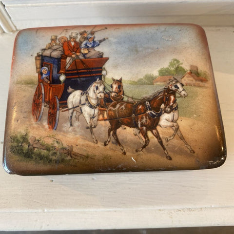 Royal Crown Czechoslavakia Trinket Box Stagecoach (as found) 4.5 x 3.5