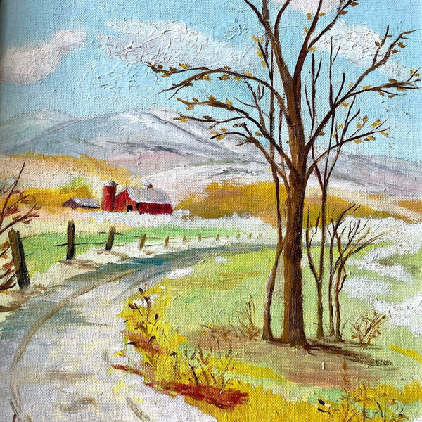 Moxie - 1973 Folky Barn In Country Painting on Board - 13 x 17