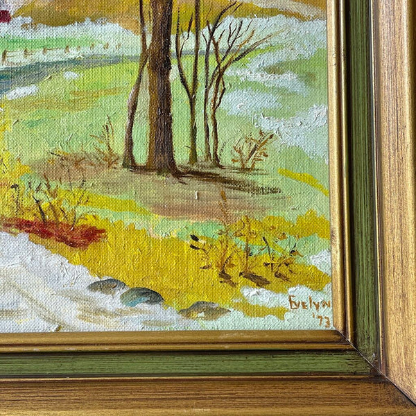 Moxie - 1973 Folky Barn In Country Painting on Board - 13 x 17