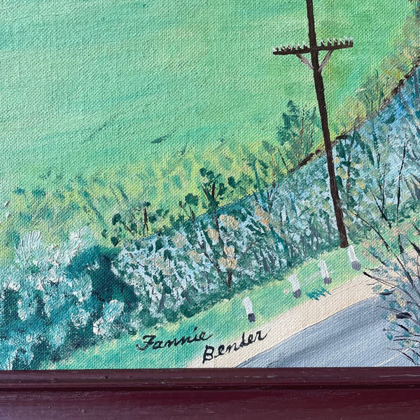 Moxie - Folky Fannie Bender Painting - Barns and Road - 27 x 21